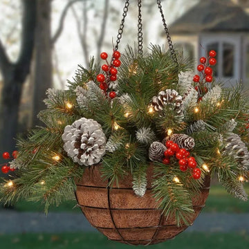 Christmas Wreath Artificial Hanging Flower Basket Garland with LED Light Red Berries Pine Cone Home Decoration Navidad Xmas Gift